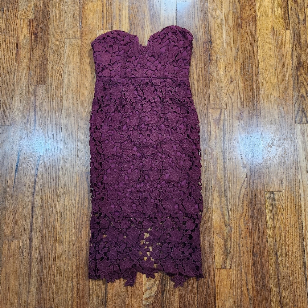 Charlotte Russe Maroon Crochet Strapless Midi dress size Small